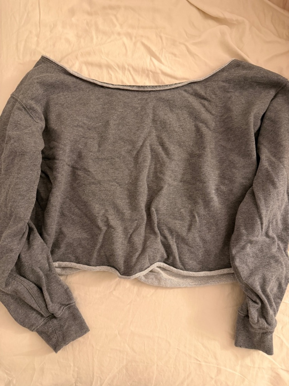 Aritzia Gray Off-Shoulder Cropped Sweatshirt